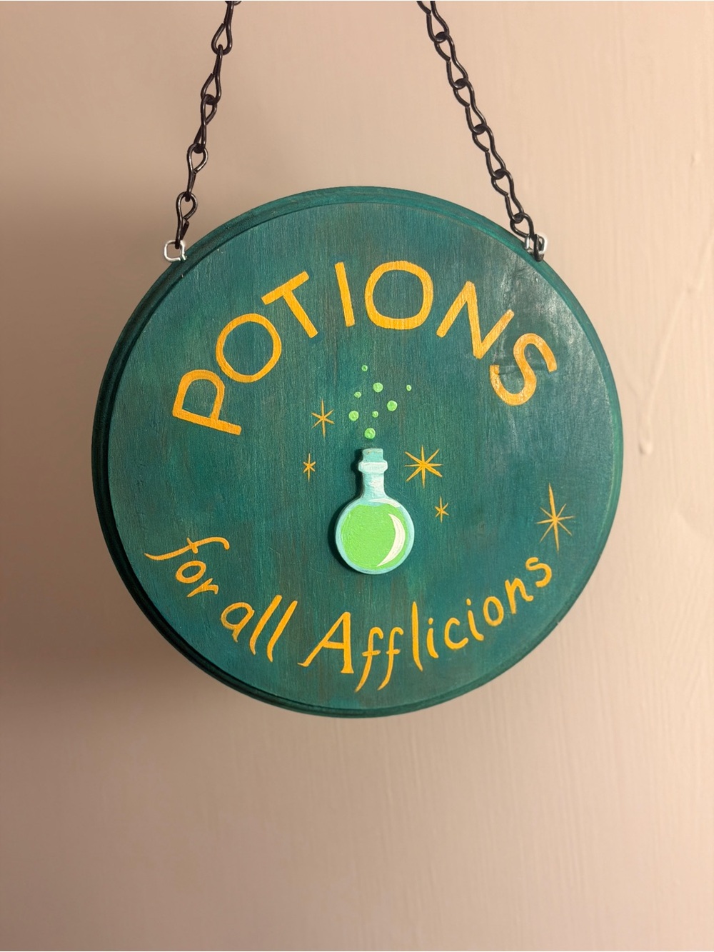Green 'Potions for All Afflictions' Decorative Hanging Wall wood Sign